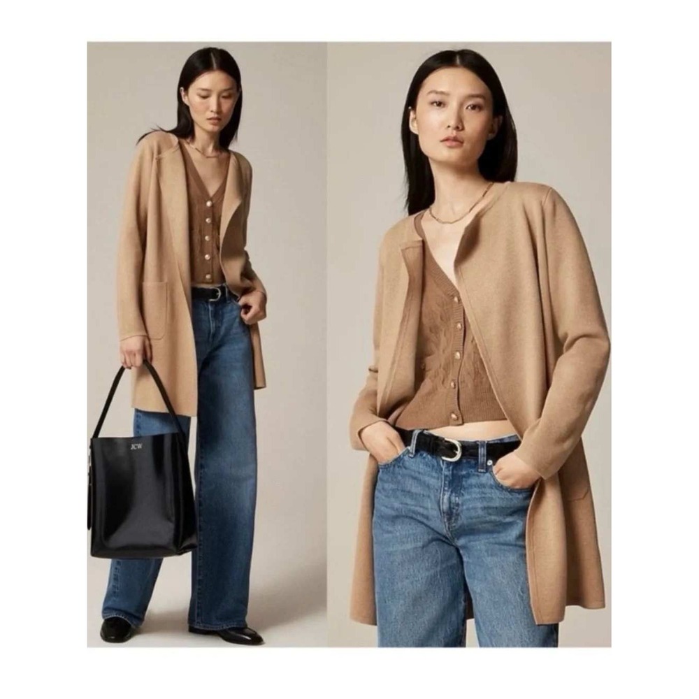 J.Crew Juliette Collarless Sweater Blazer Merino Wool Cardigan Camel Tan XXS